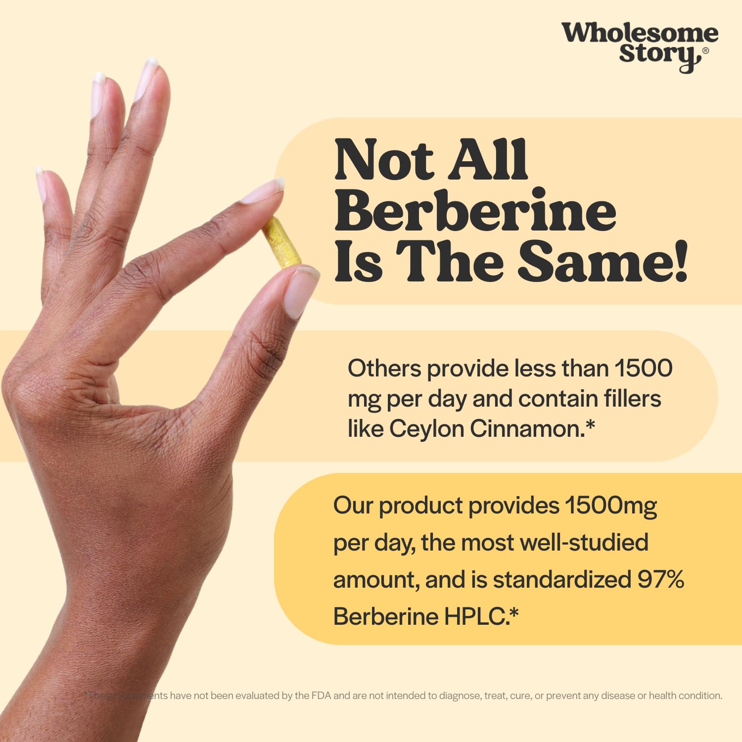 Wholesome Story Berberine vegan capsules arranged to illustrate plant-based design.