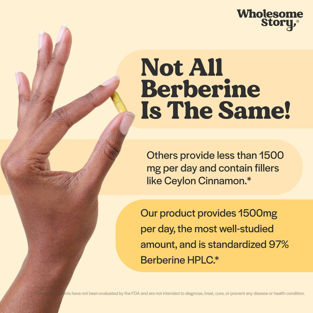 Wholesome Story Berberine vegan capsules arranged to illustrate plant-based design.