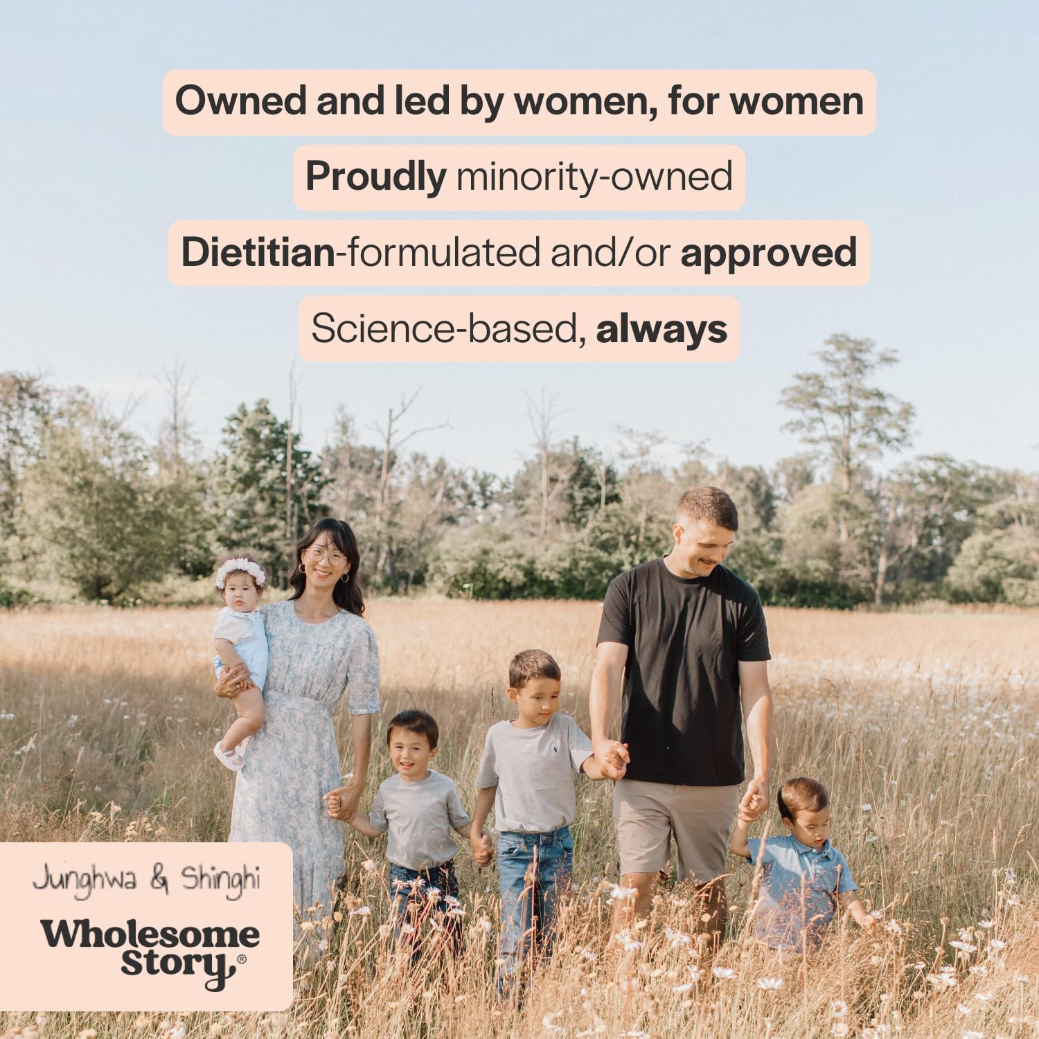 Wholesome Story family-owned badge signals trusted sourcing and care.