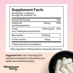 Wholesome Story MTHF Folate capsules highlighting bioavailable folate support.