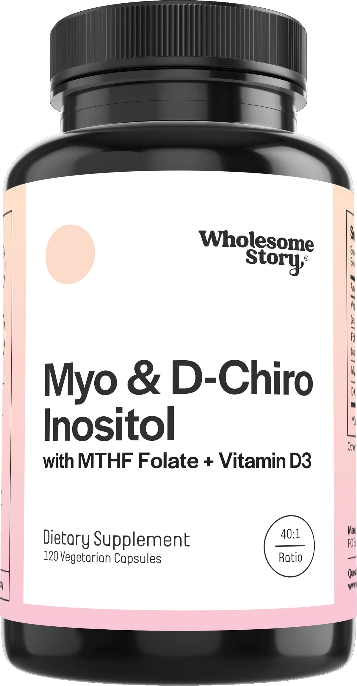 Wholesome Story Myo-Inositol capsules bottle for hormonal balance.