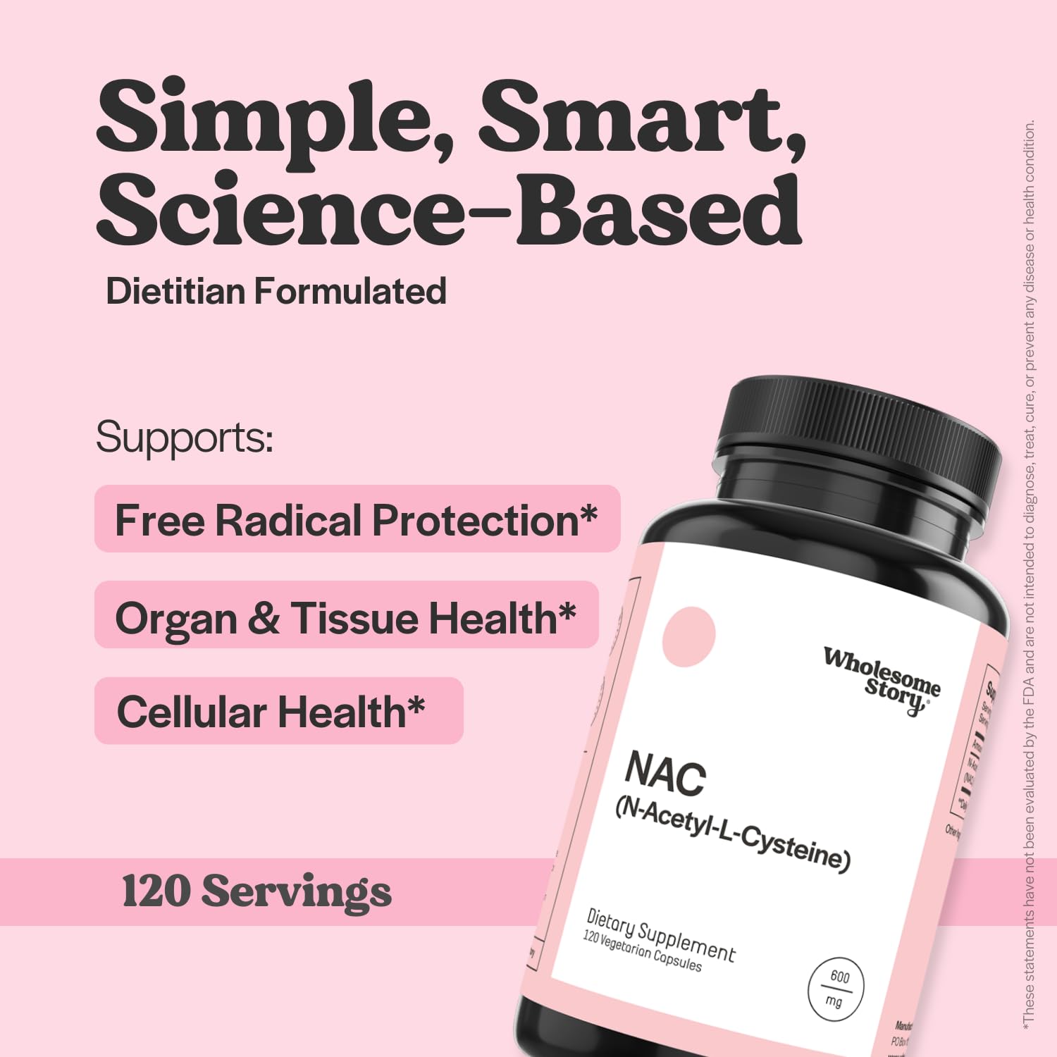Wholesome Story NAC 600 mg capsules pack arranged for easy daily use