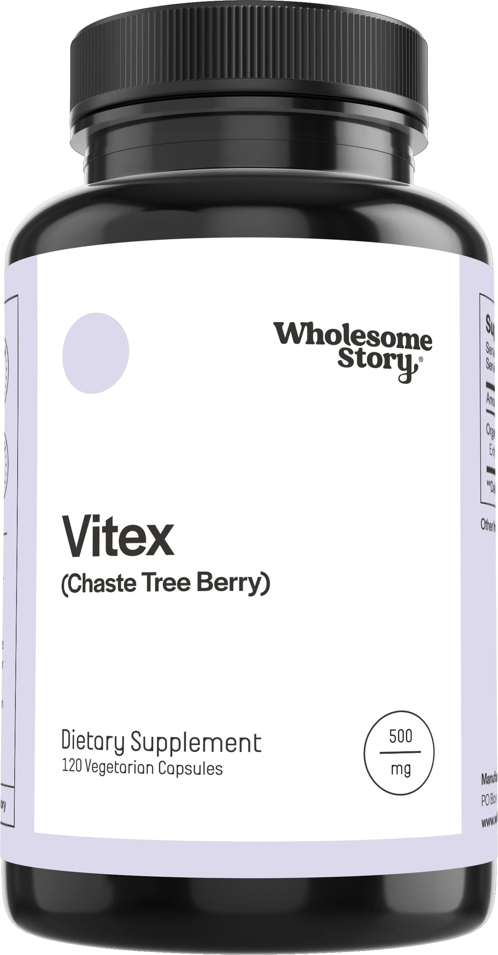 Wholesome Story Vitex bottle front shows vegan supplement for women's balance
