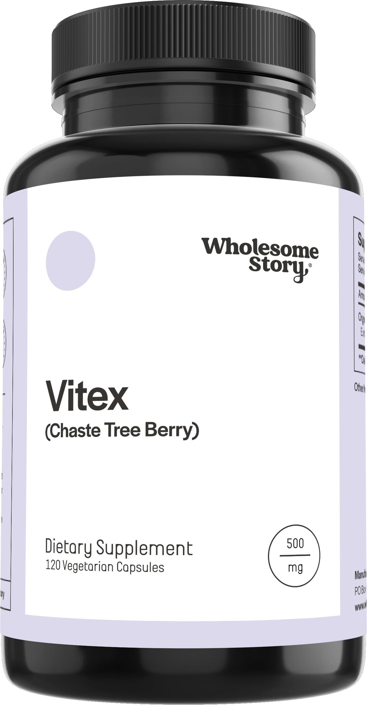 Wholesome Story Vitex bottle front shows vegan supplement for women's balance