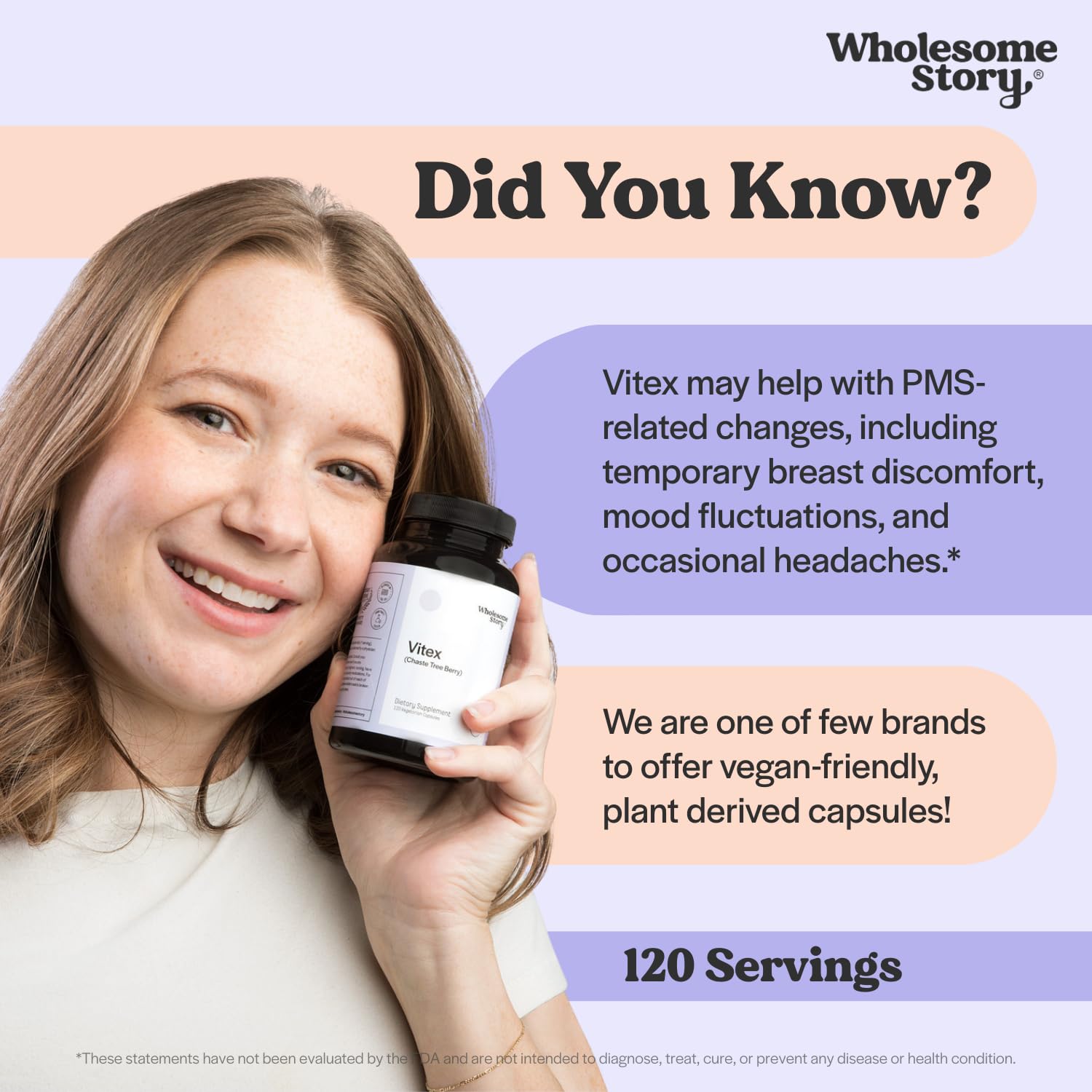 Wholesome Story Vitex vegan capsules on shelf highlighting clean label