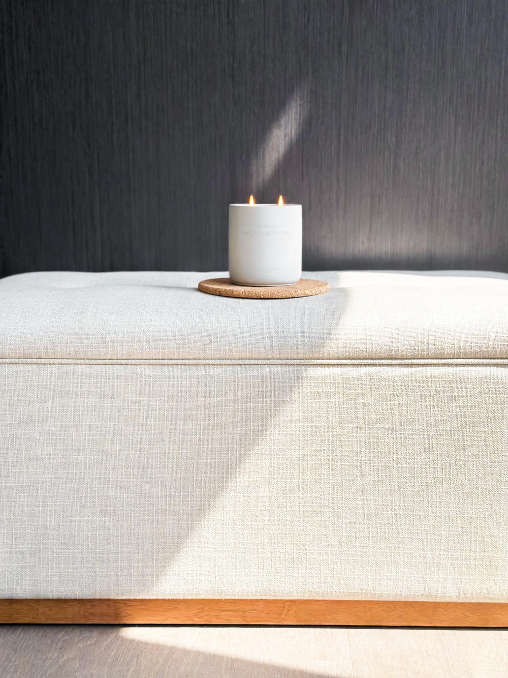 Gift-ready packaging for Wholesome Warm Woods candle with eco-friendly design.