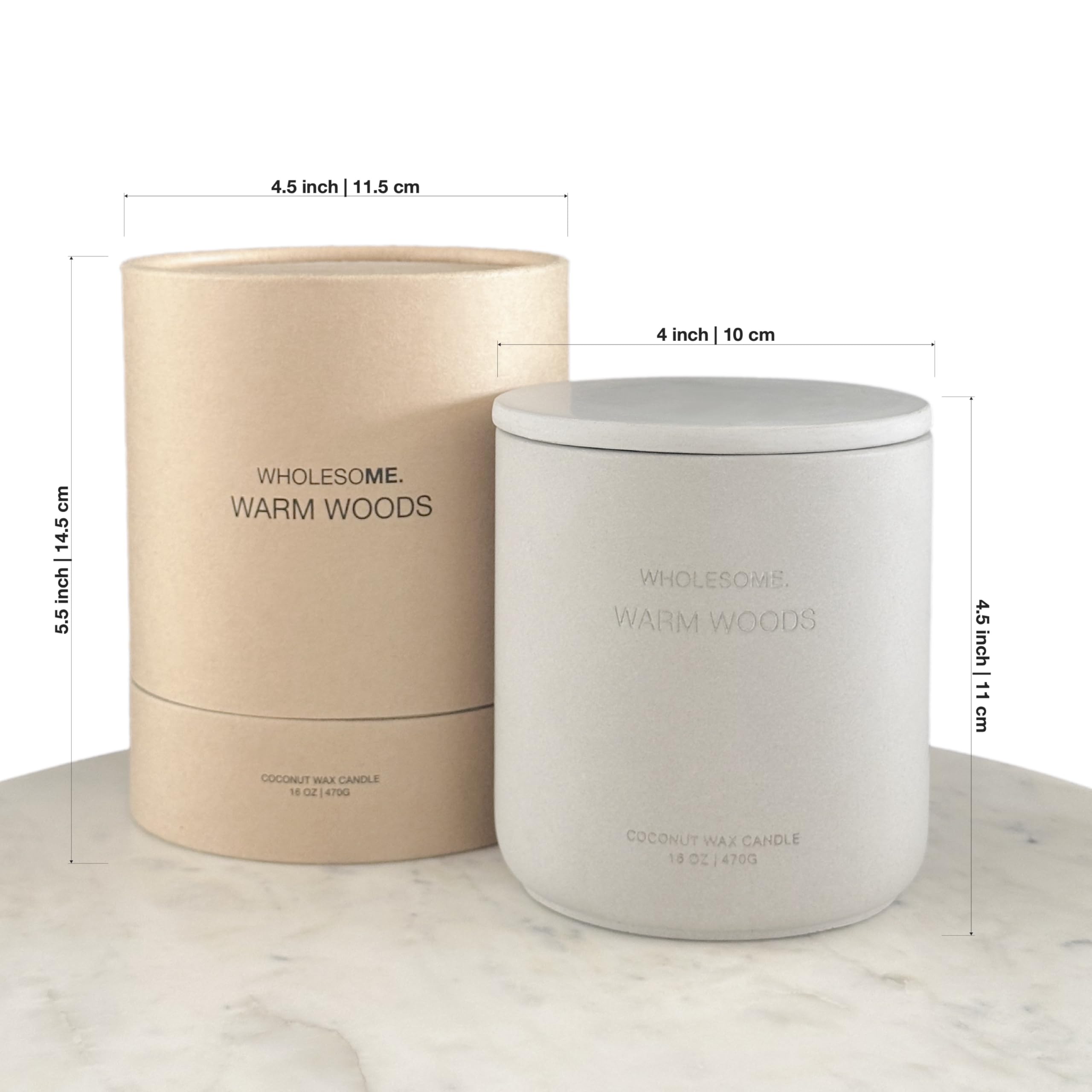 Label highlights sandalwood notes on Wholesome Warm Woods for a natural feel.