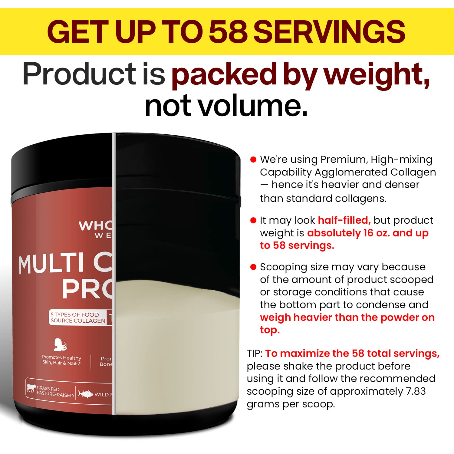 Wholesome Wellness 58 servings tub for long-lasting collagen routine.