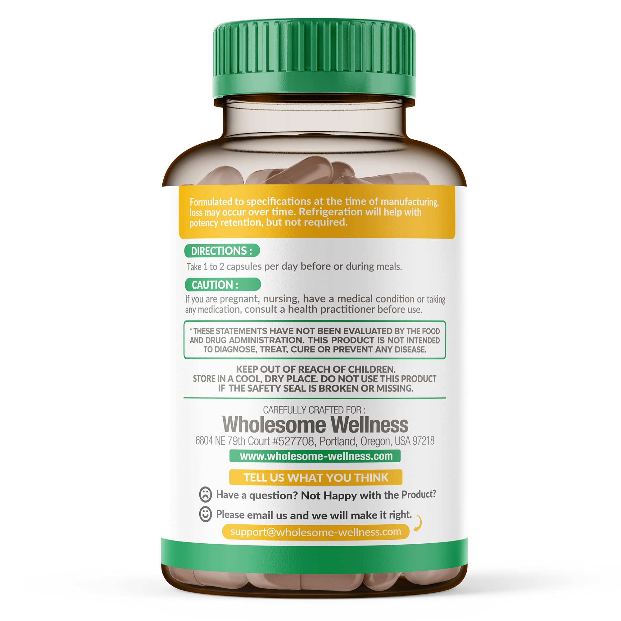 Wholesome Wellness capsule opened and poured into a smoothie for easy digestion