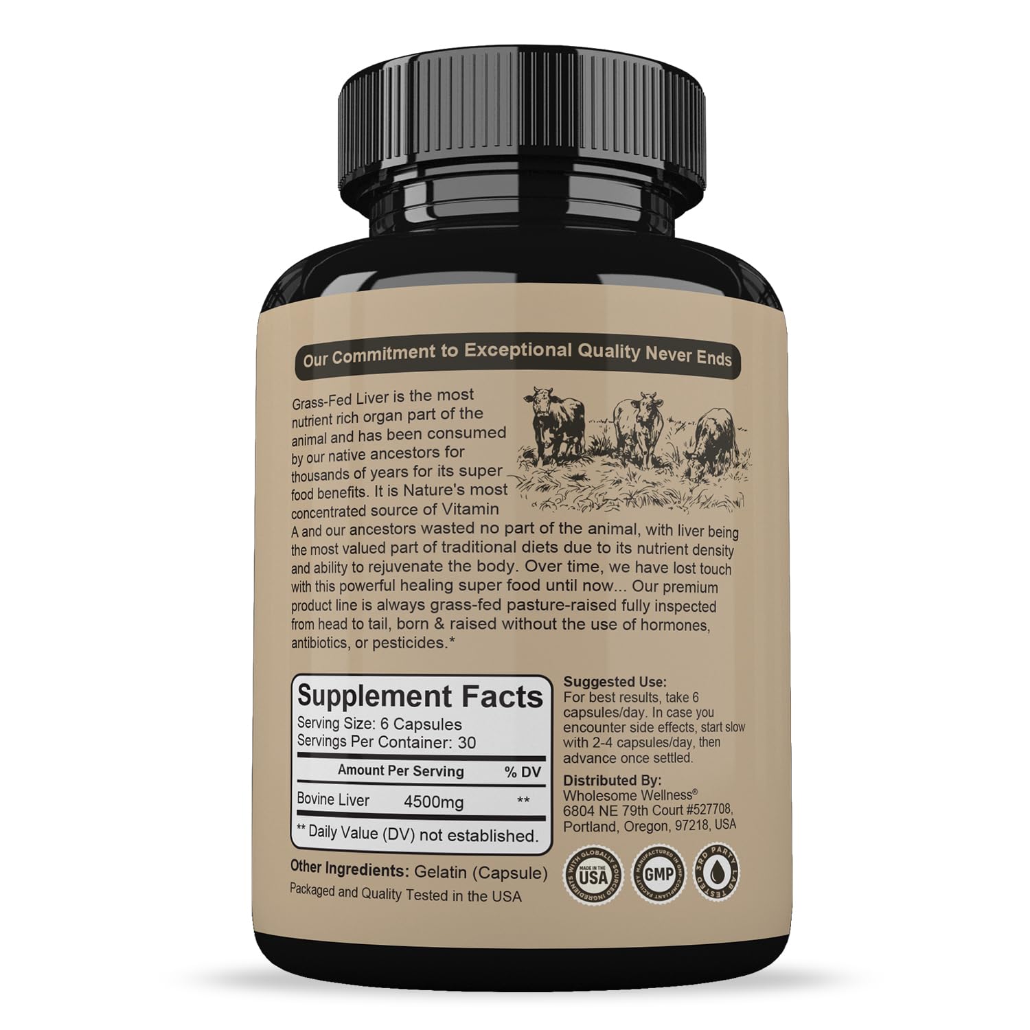 Wholesome Wellness desiccated liver capsules closeup highlighting rich nutrition for daily energy