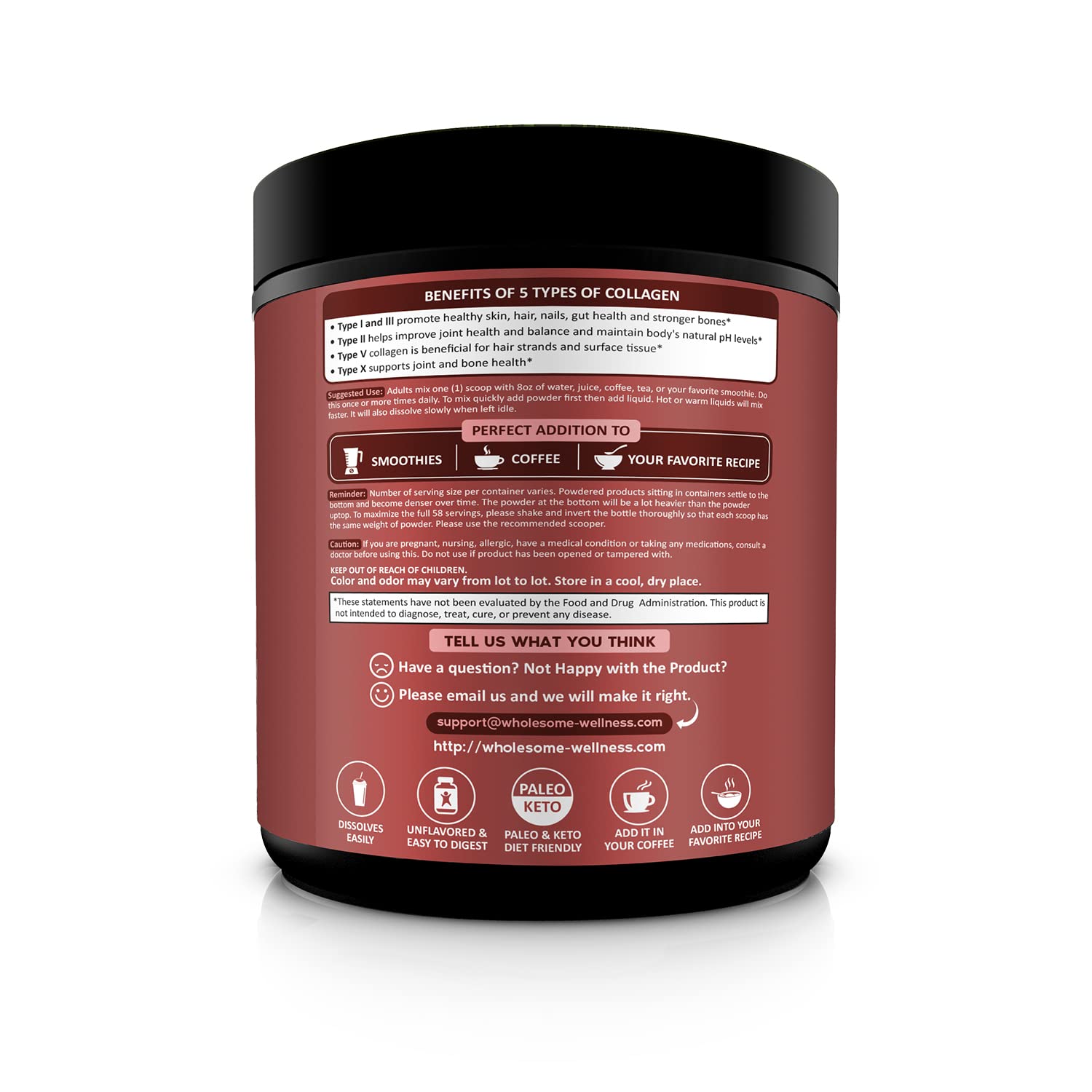 Wholesome Wellness grass-fed beef collagen source for versatile recipes.