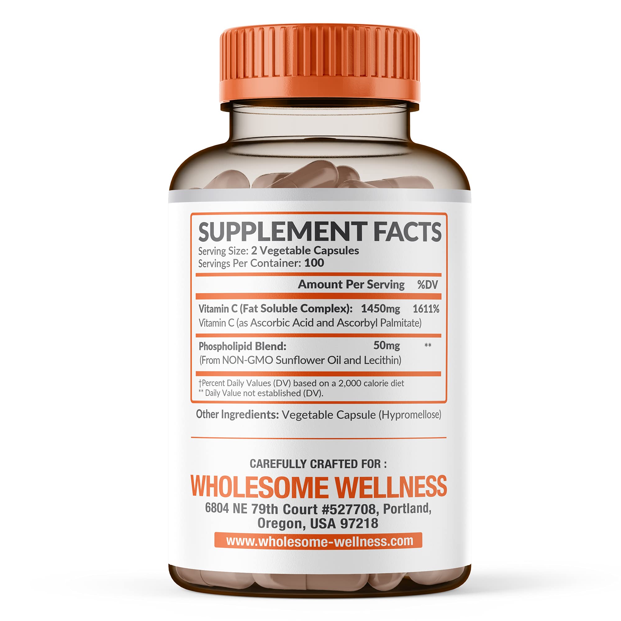 Wholesome Wellness Liposomal Vitamin C capsules-closeup of high-dose capsules