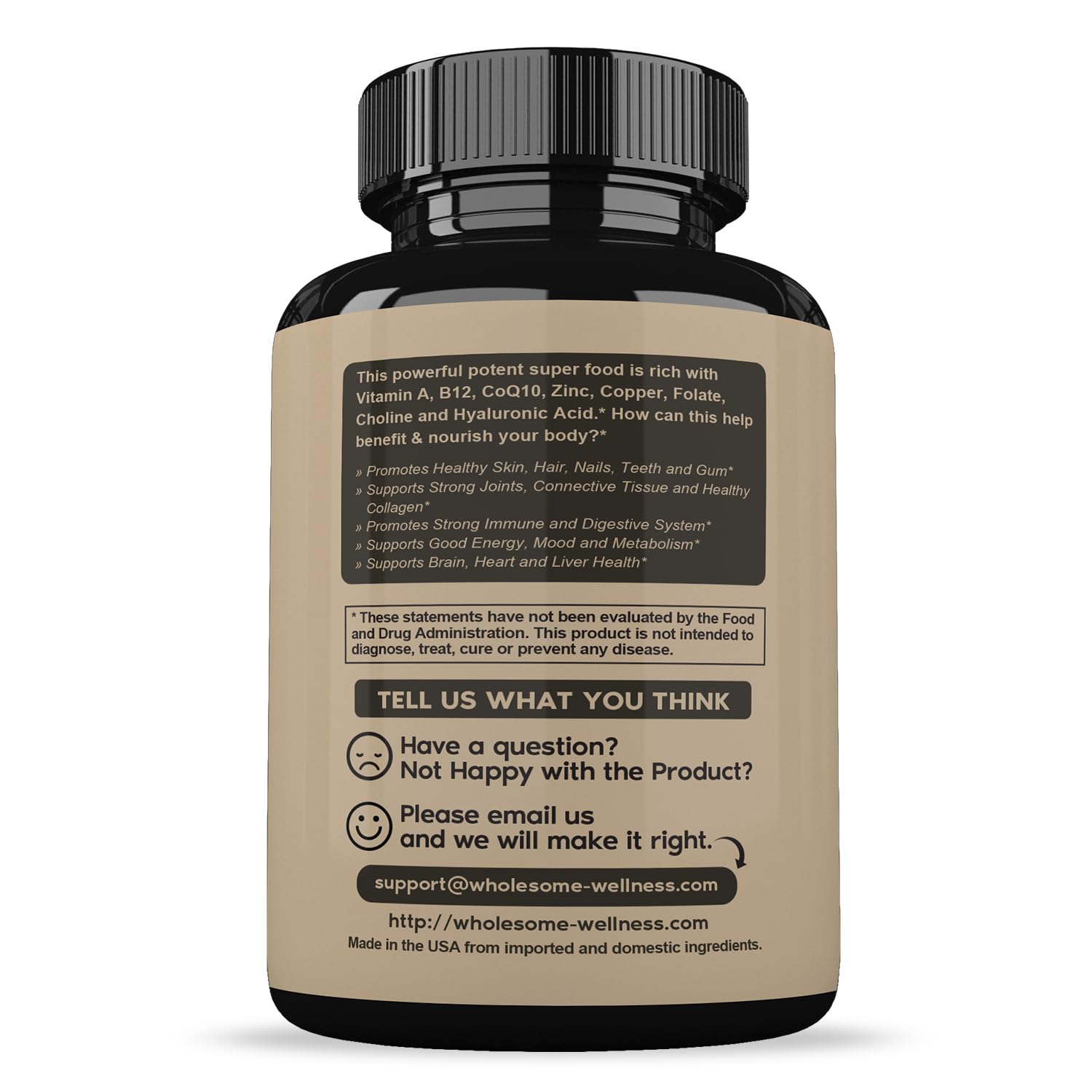 Wholesome Wellness nutrition panel closeup highlighting B vitamins