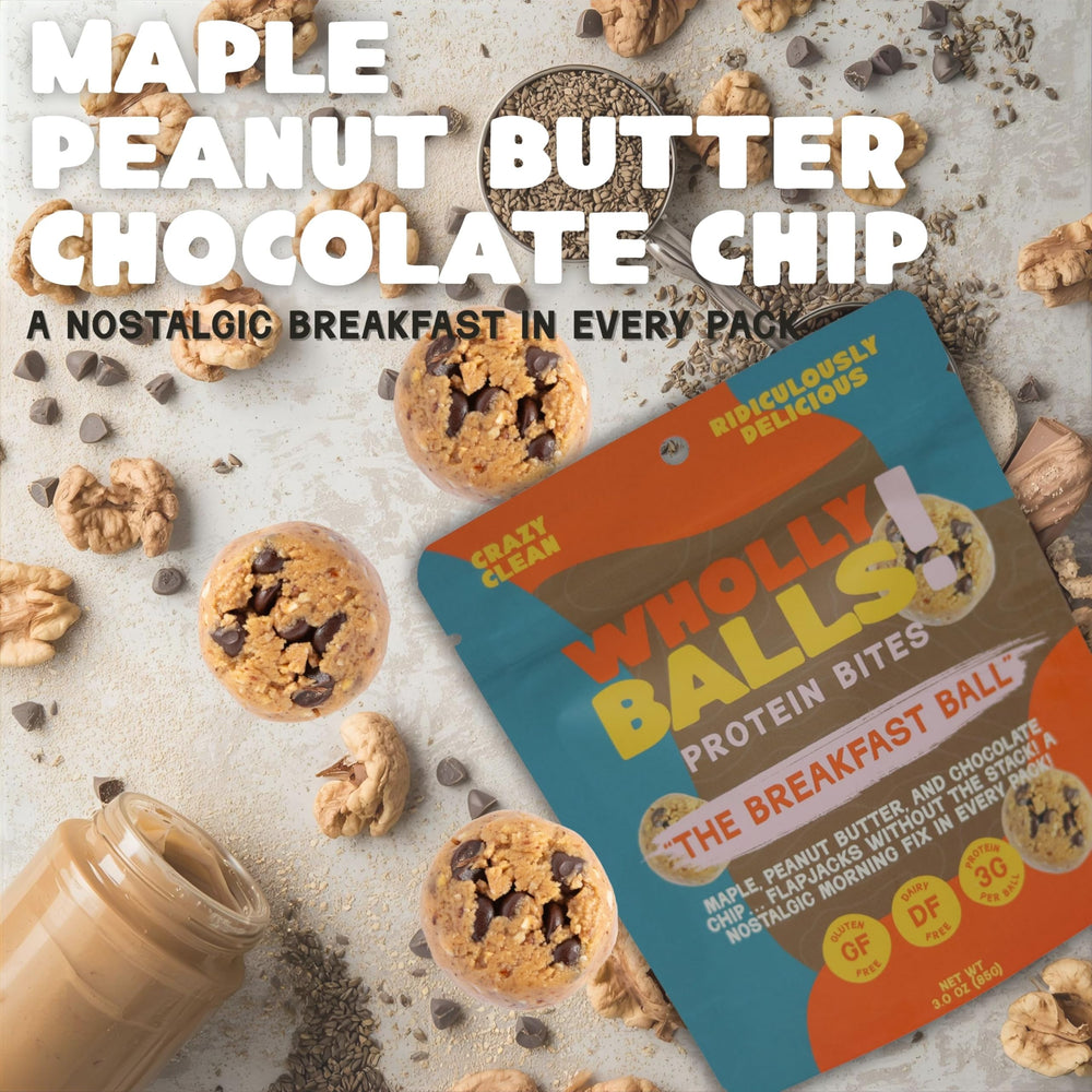 Wholly Balls Cinnamon Vanilla bites presented as a gluten-free, keto-friendly snack.