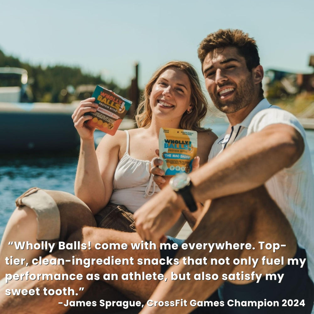 Wholly Balls on-the-go pack, snack-ready for travel, work, or gym.