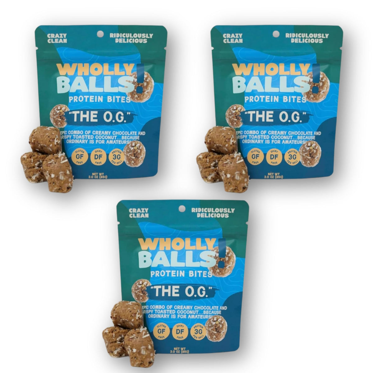 Wholly Balls Protein Bites chocolate flavor, a convenient high-protein snack.