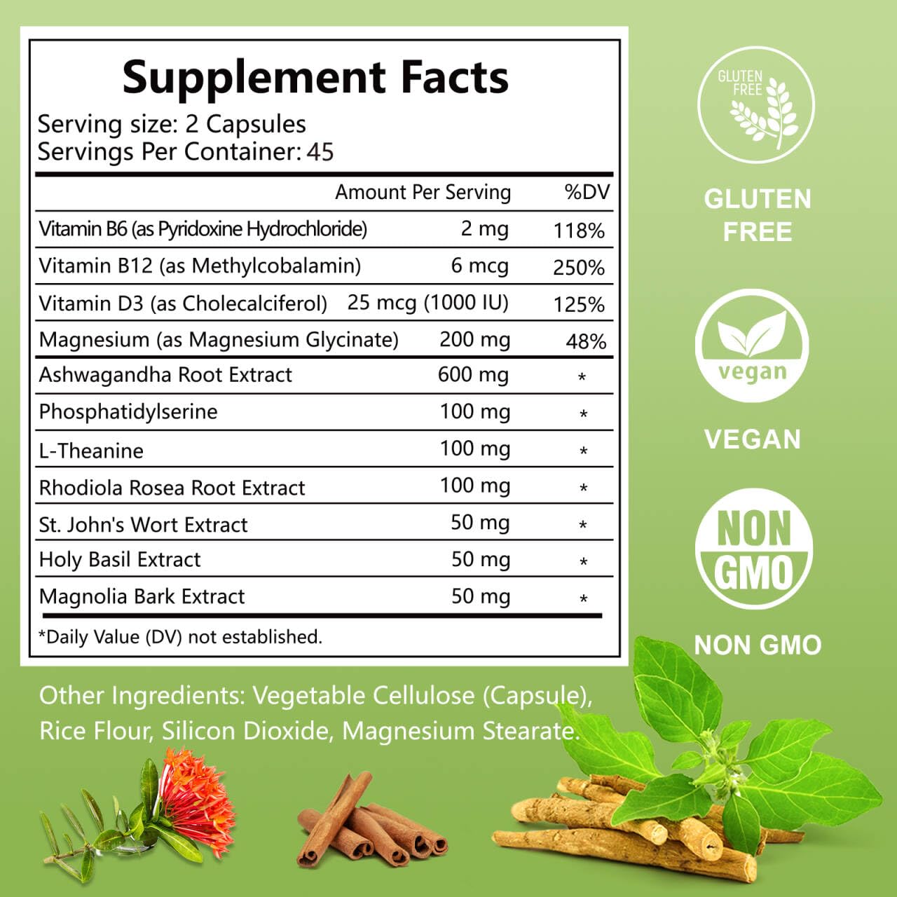 Whoyun Cortisol Supplement bottle back label shows ingredients and dosage guidance
