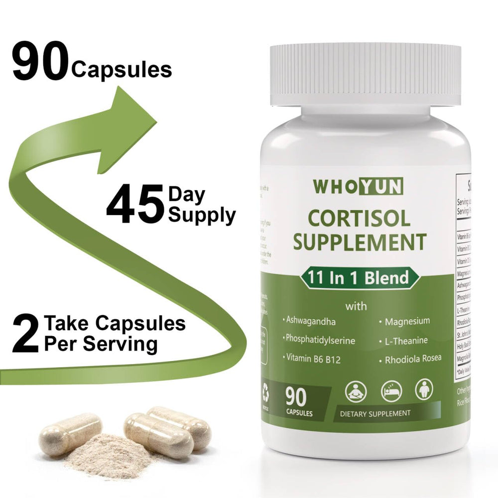Whoyun Cortisol Supplement vegan gluten-free badge on the label
