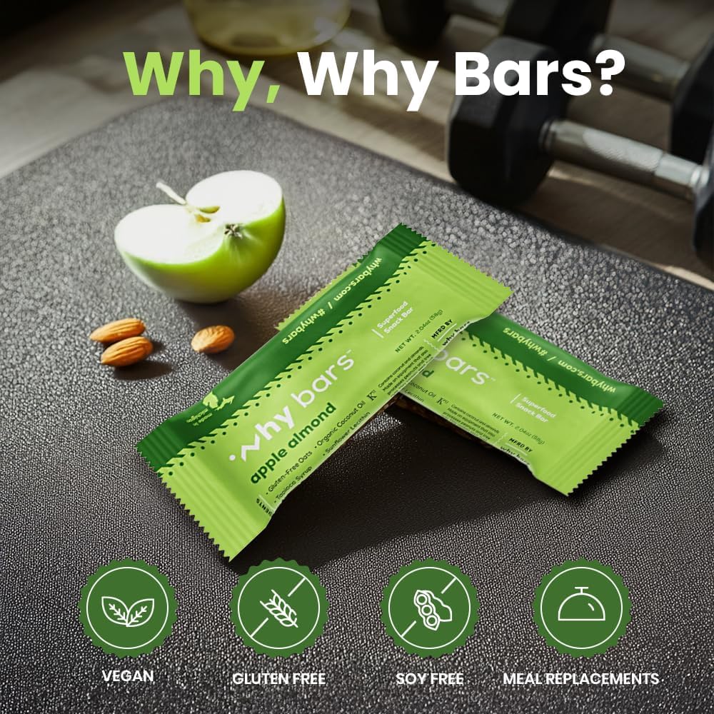 Why Bars Apple Almond on-the-go snack demonstrates portable energy for busy days.