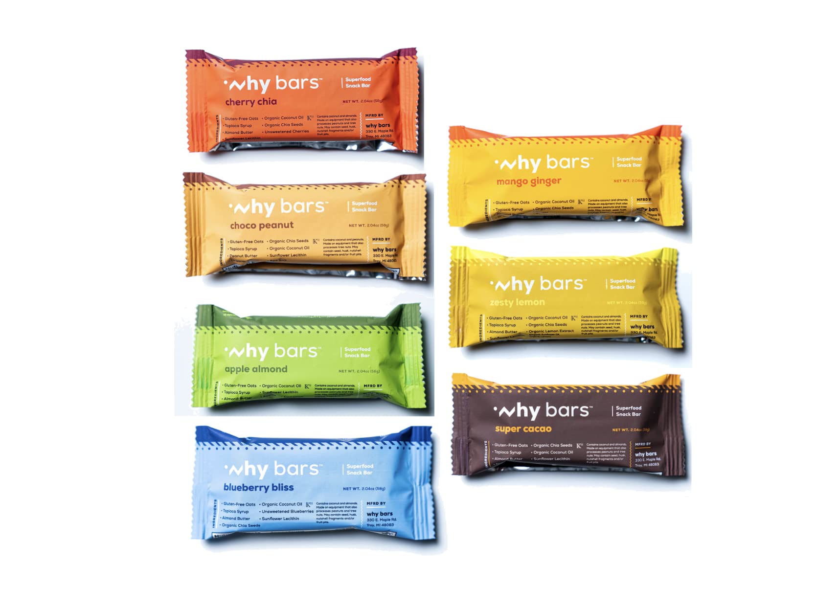 Why Bars gluten-free non-GMO organic shot highlighting simple ingredients