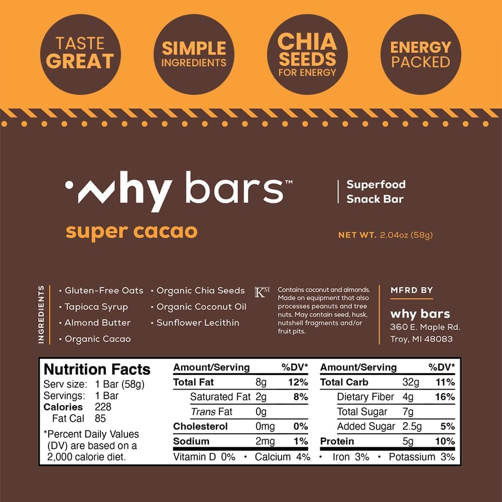 Why Bars ingredient closeup shows chia seeds for natural fiber and protein.