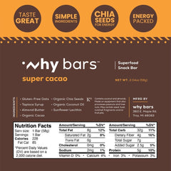 Why Bars ingredient closeup shows chia seeds for natural fiber and protein.
