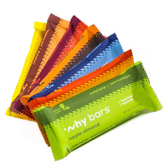 Why Bars variety pack seven bars front view, portable protein snack option