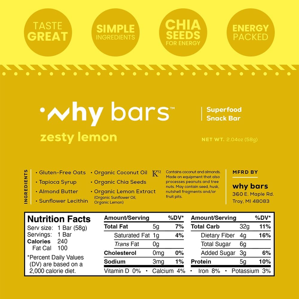 Why Bars Zesty Lemon bar close-up, citrus aroma and chewy texture for quick energy.