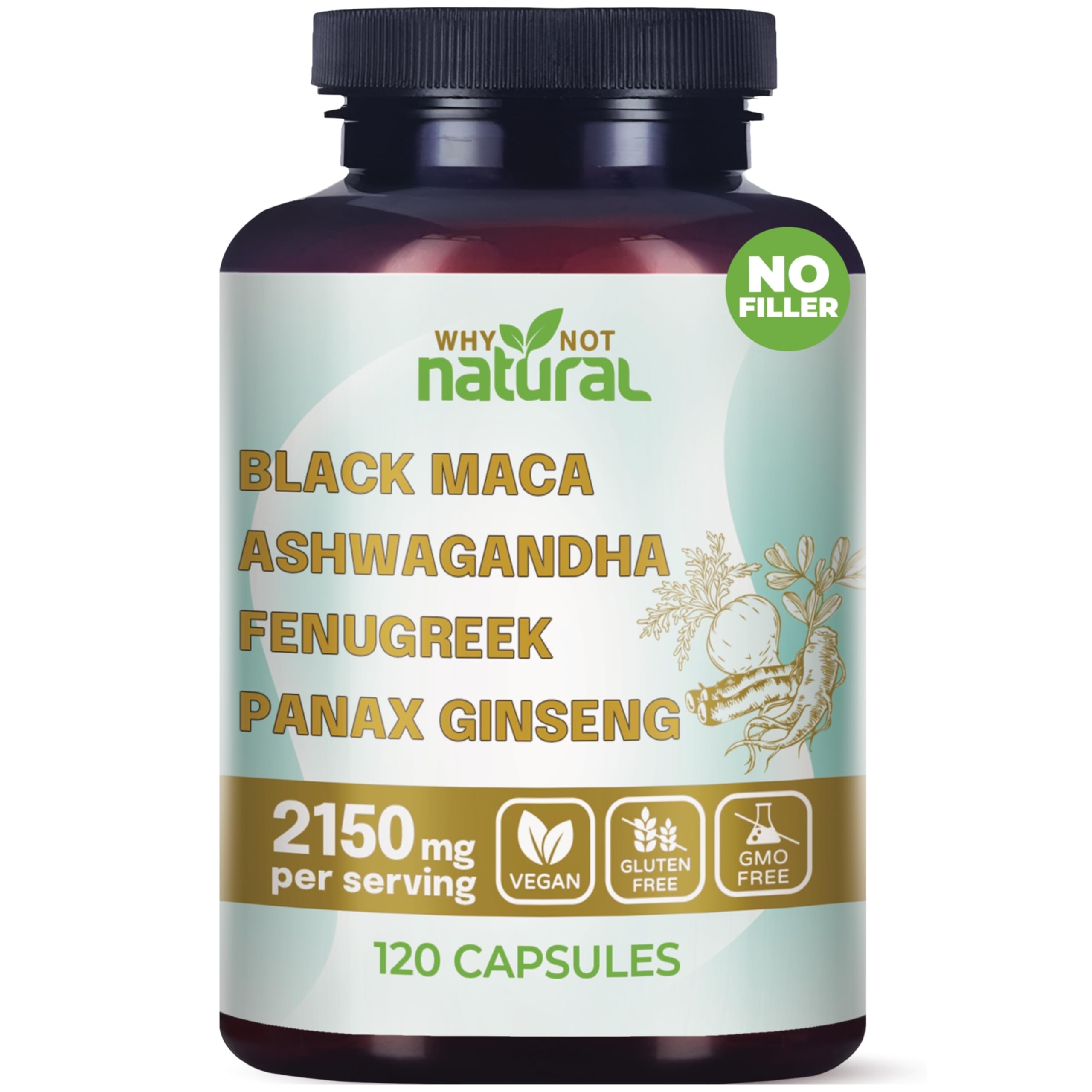 Why Not Natural 4-in-1 capsules bottle front for daily energy and balance.