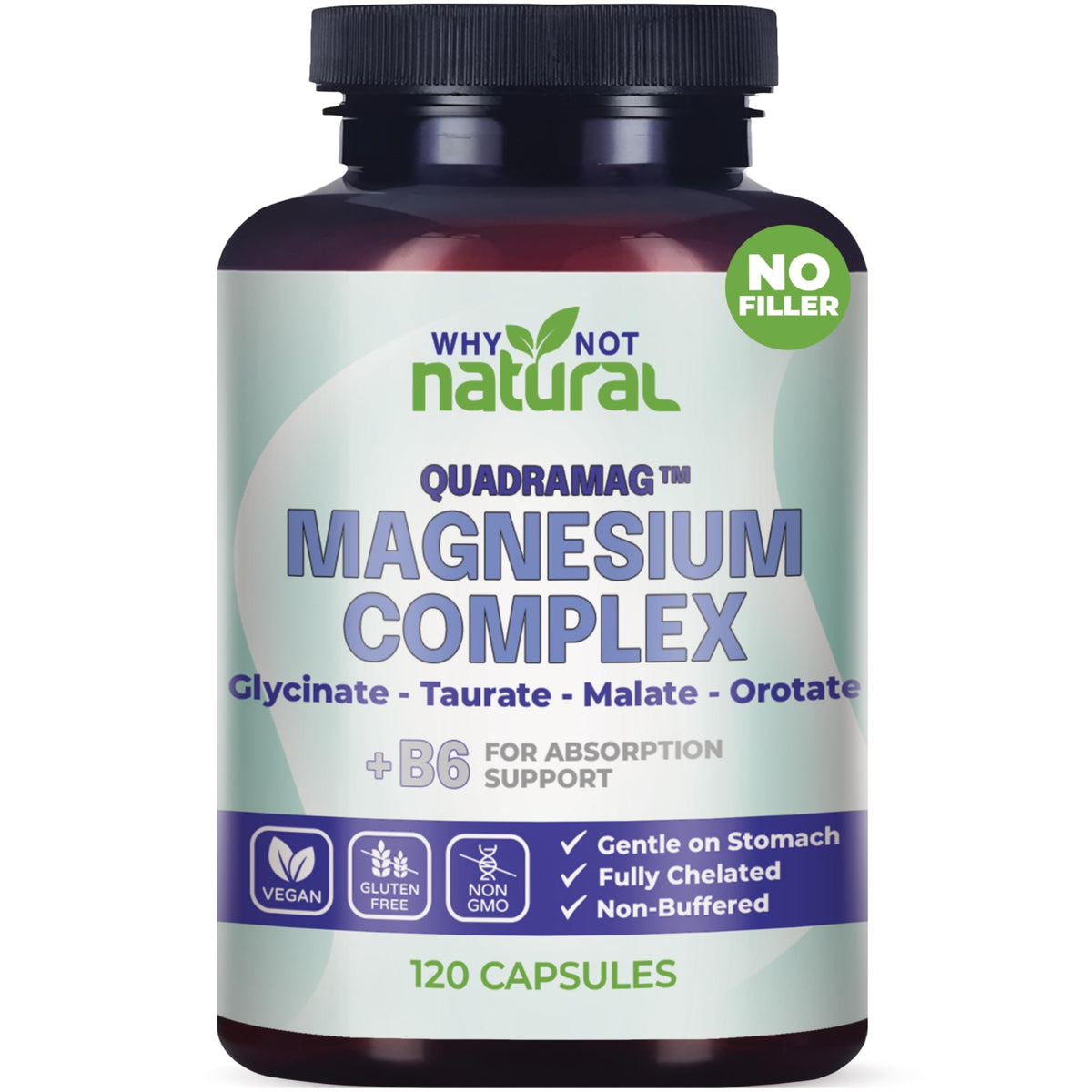 Why Not Natural 4-in-1 Magnesium Complex bottle front for daily relaxation potential.