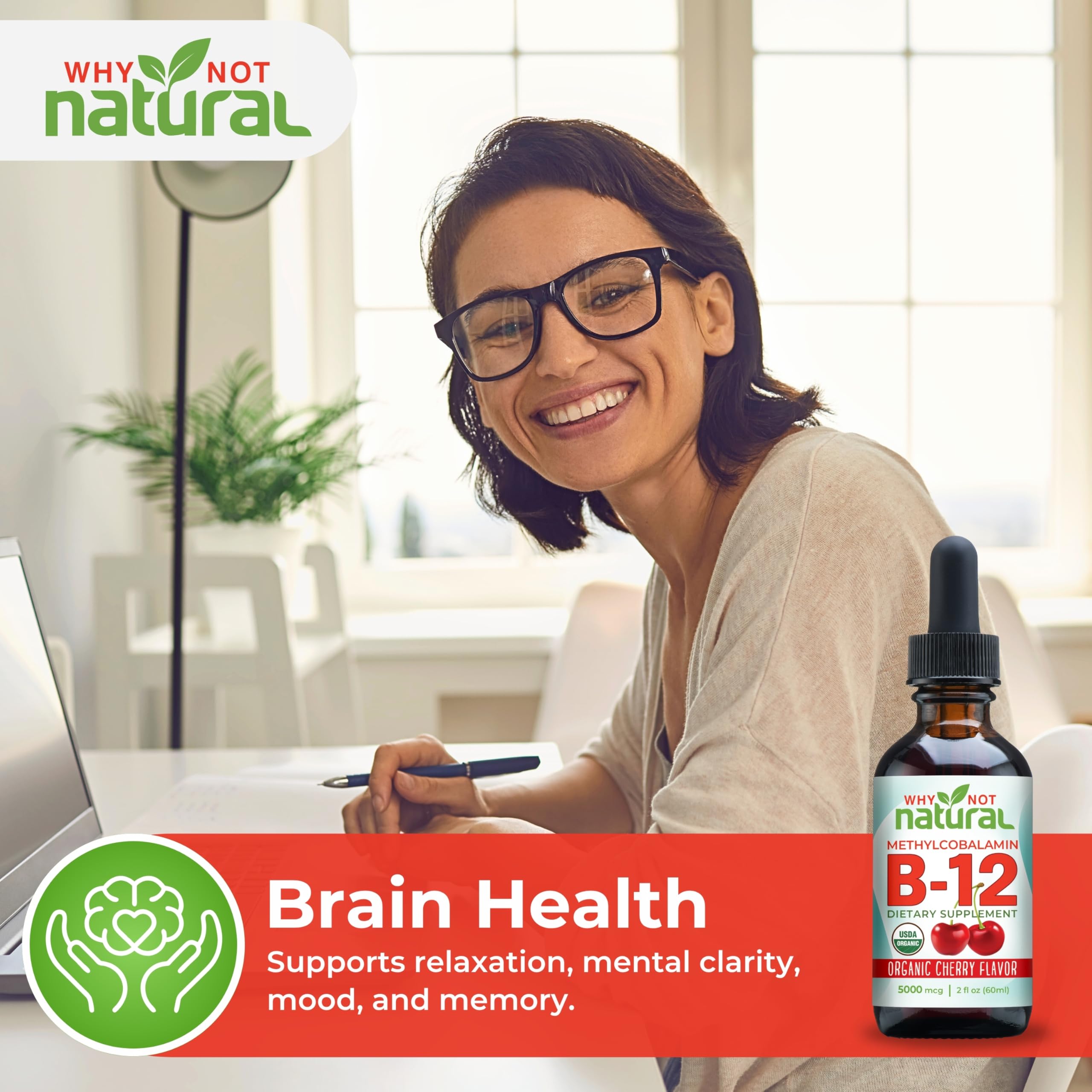 Why Not Natural B12 Liquid label closeup shows bioactive methylcobalamin.