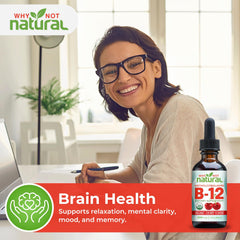 Why Not Natural B12 Liquid label closeup shows bioactive methylcobalamin.