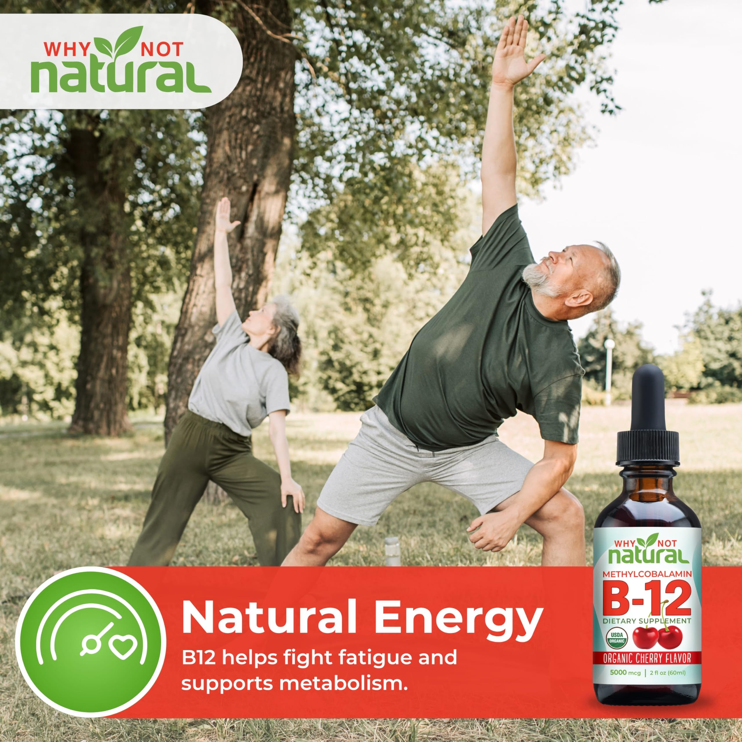 Why Not Natural B12 Liquid store display presents on-shelf availability.