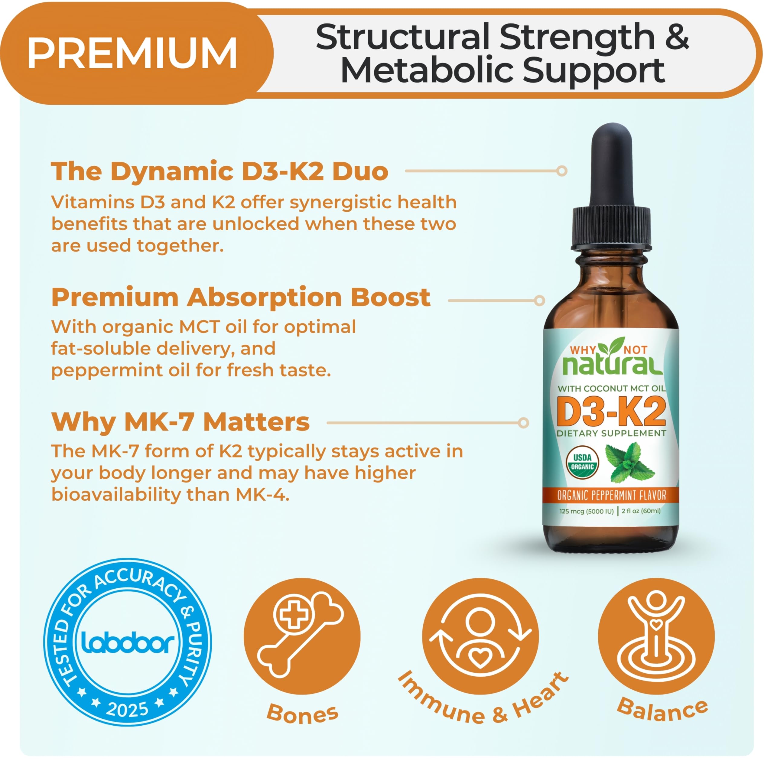 Why Not Natural D3 K2 liquid dropper in use for quick sublingual absorption