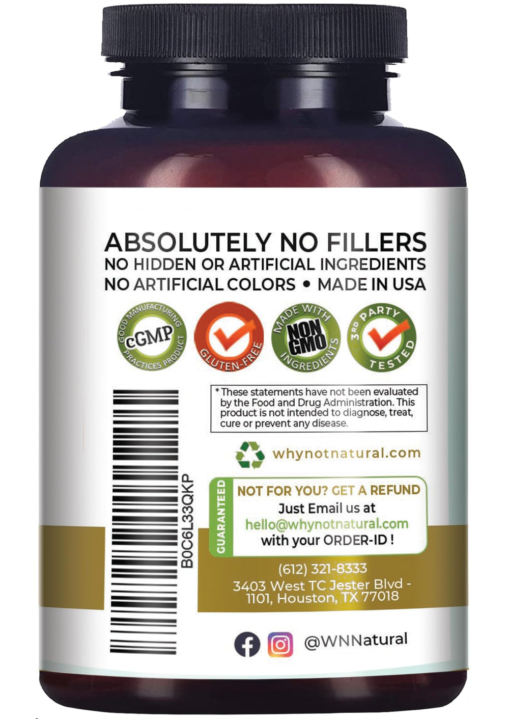 Why Not Natural daily-use capsules with measuring scoop ready for routine.