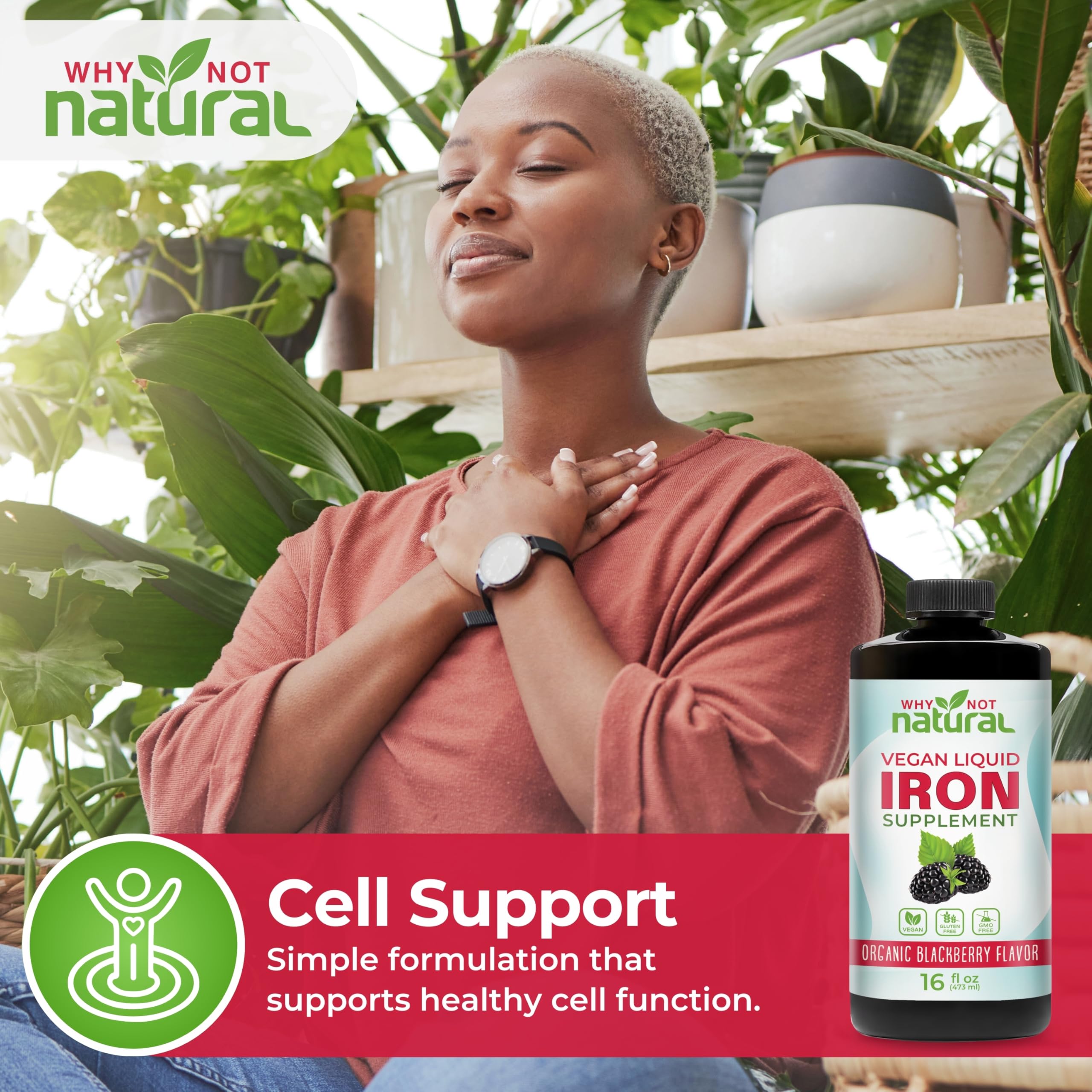 Why Not Natural Liquid Iron in-use with glass of water for easy consumption.