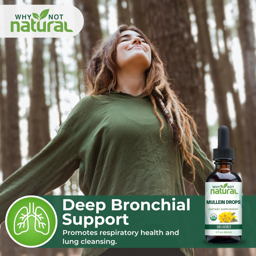 Why Not Natural Mullein Drops tincture application demonstrates easy usage.