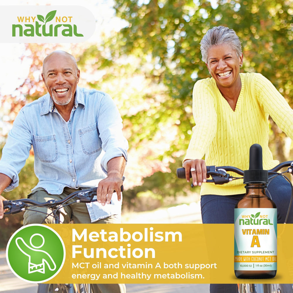 Why Not Natural Vitamin A Drops bottle on a countertop suggesting daily skincare ritual