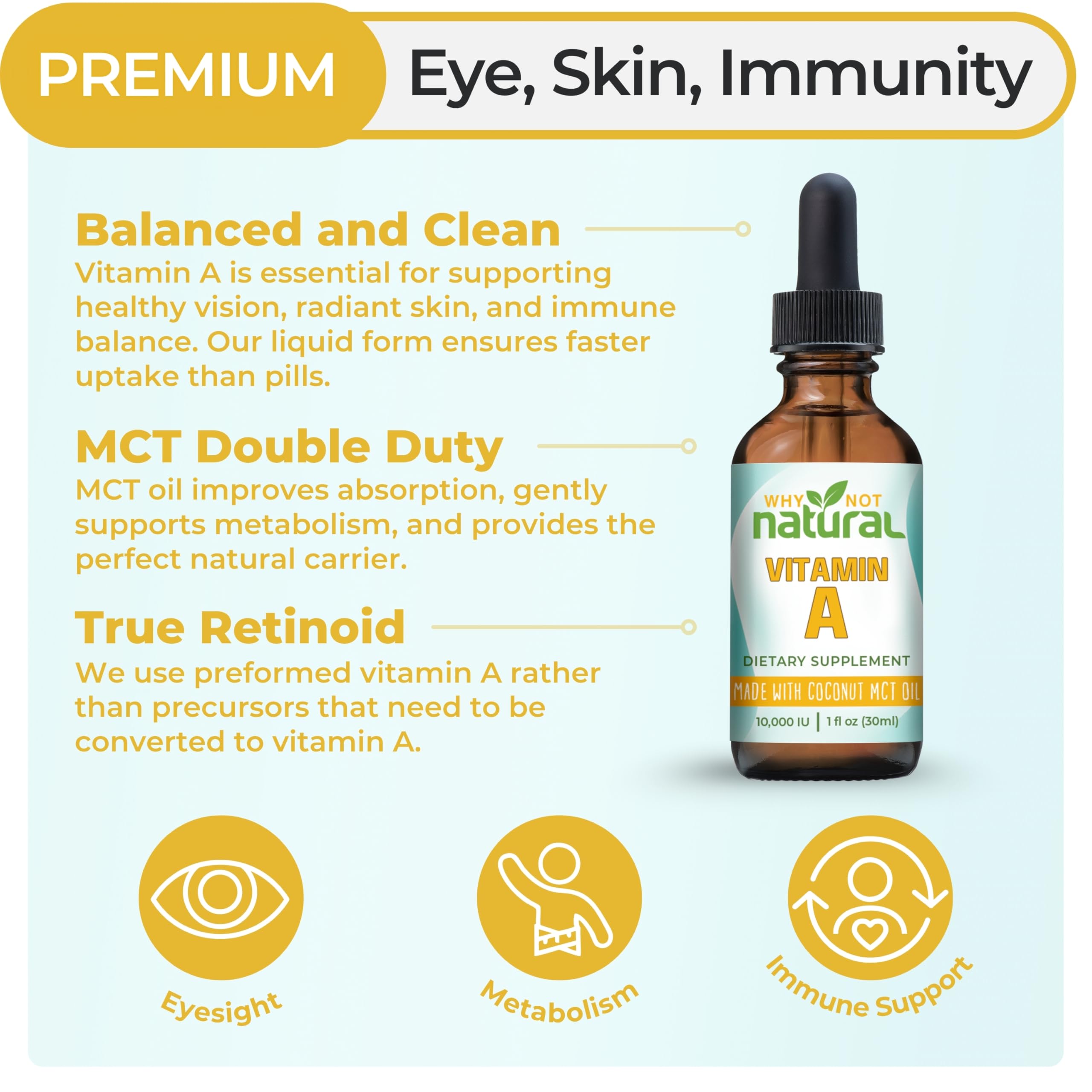 Why Not Natural Vitamin A Drops dropper dispensing for precise dosing in daily routine