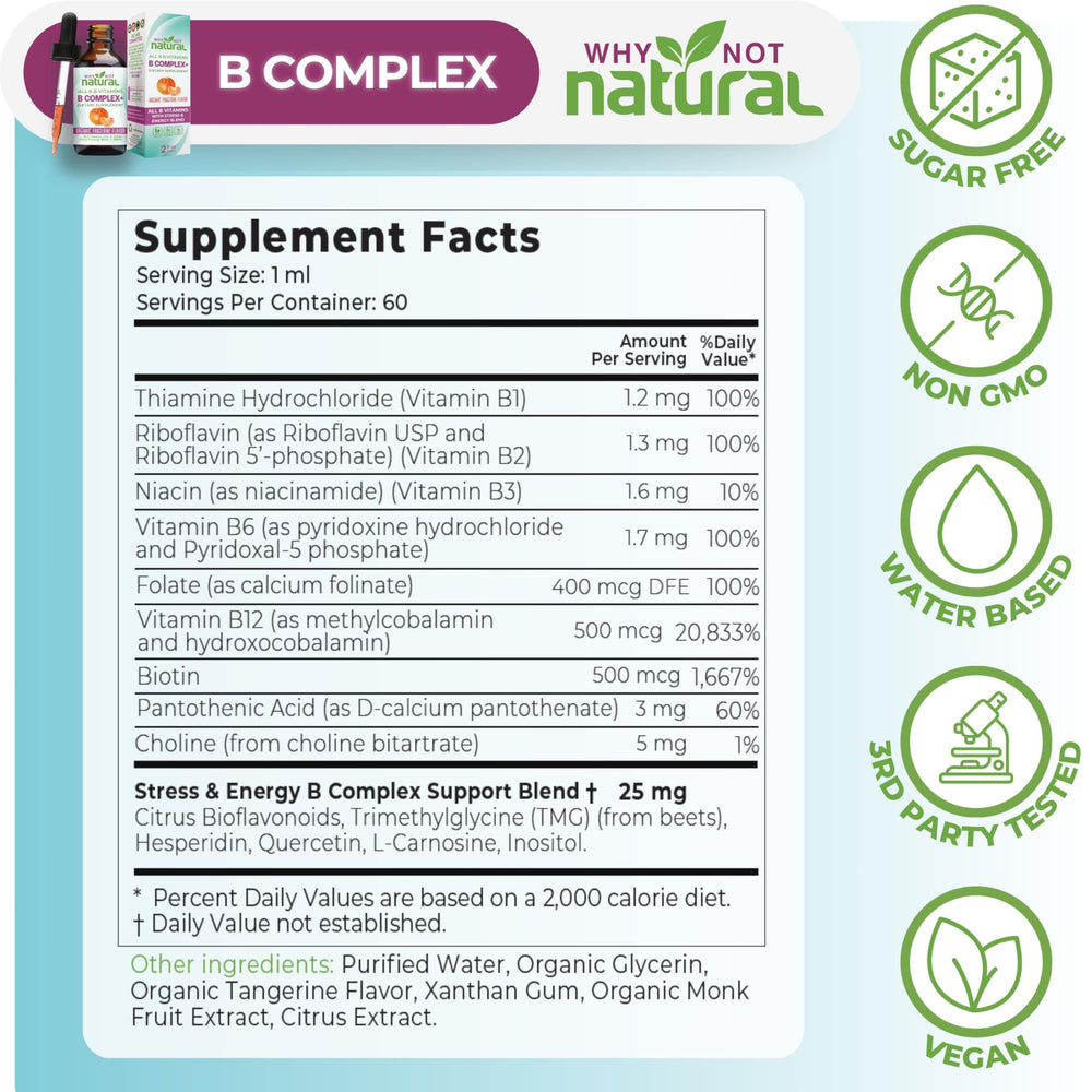 Closeup of the Why Not Natural B Complex bottle for product focus