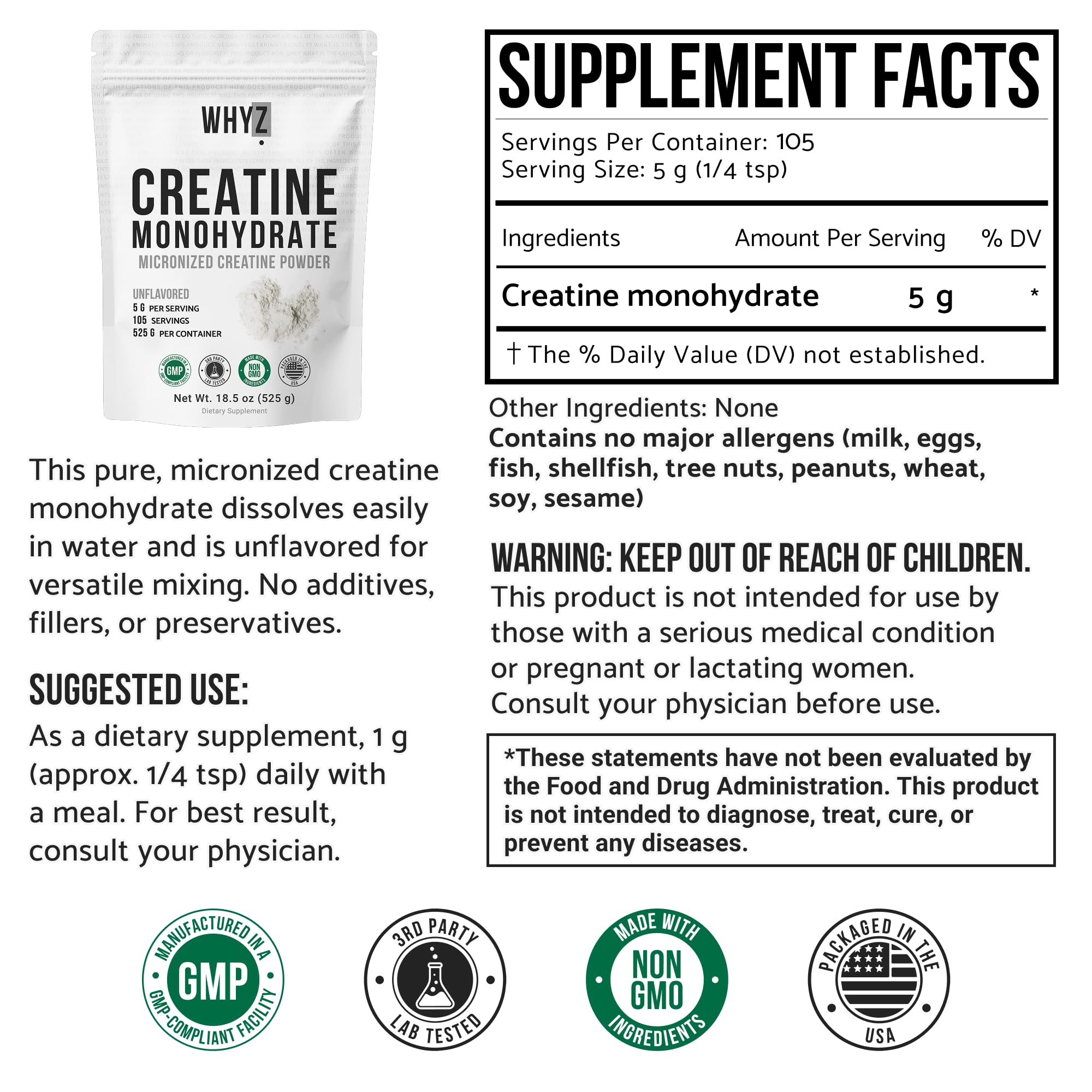 WHYZ Creatine scoop resting in powder for easy measurement.