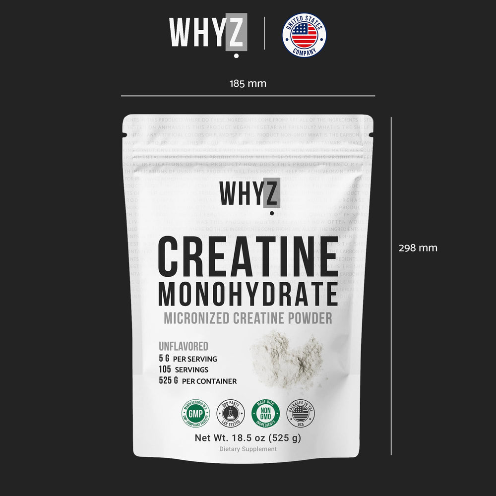 WHYZ Creatine powder in shaker ready for workouts and recovery.