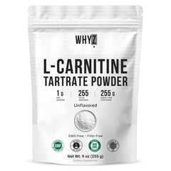 WHYZ L-Carnitine Tartrate Powder bottle for daily supplementation and easy dosing.