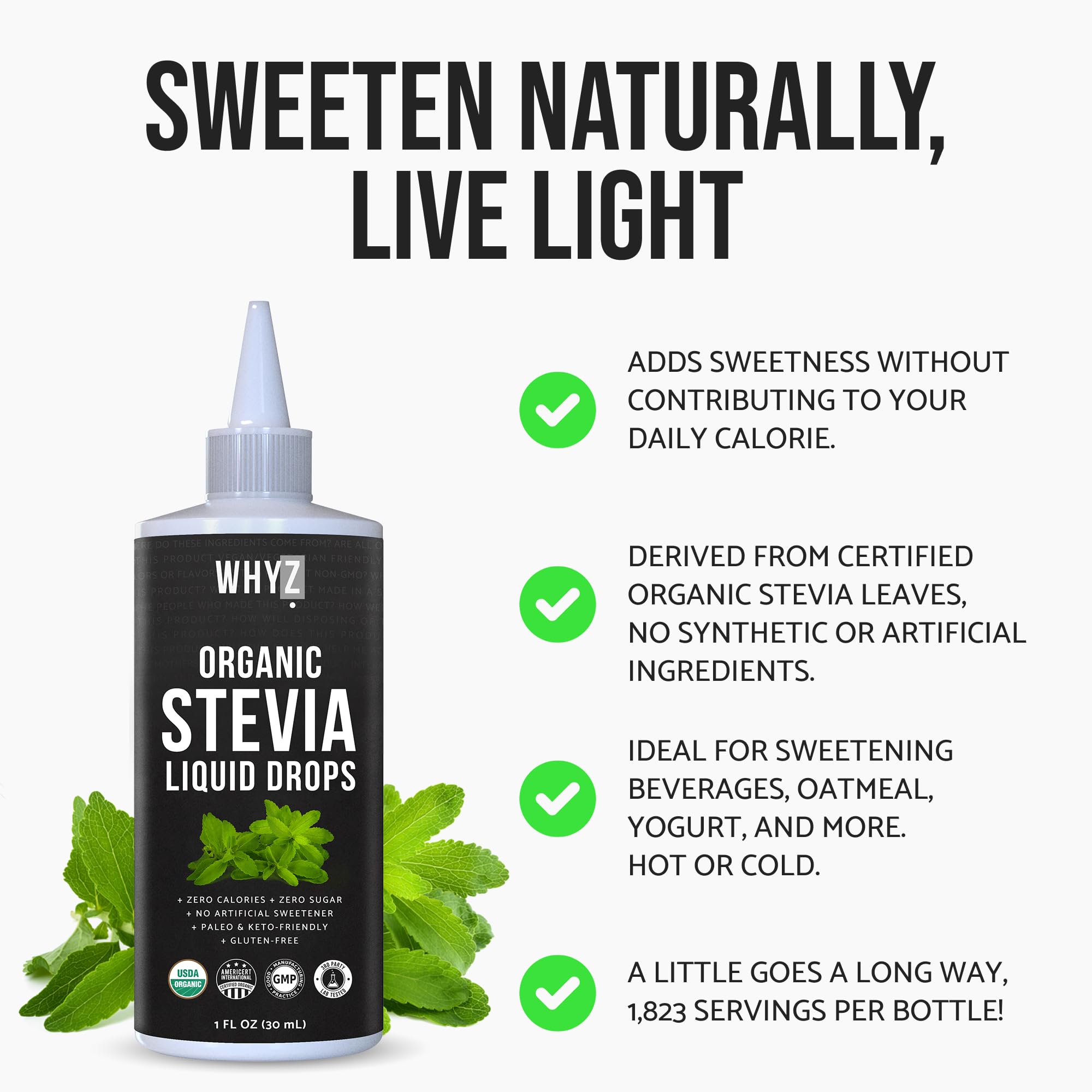 WHYZ zero-calorie, zero-carb formula supports keto and low-carb meals.