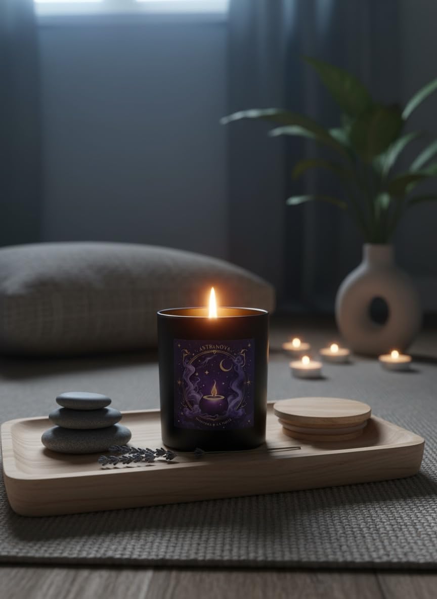 Wick & Whisper Astranova candle in 10 oz jar for unwind and sleep prep.