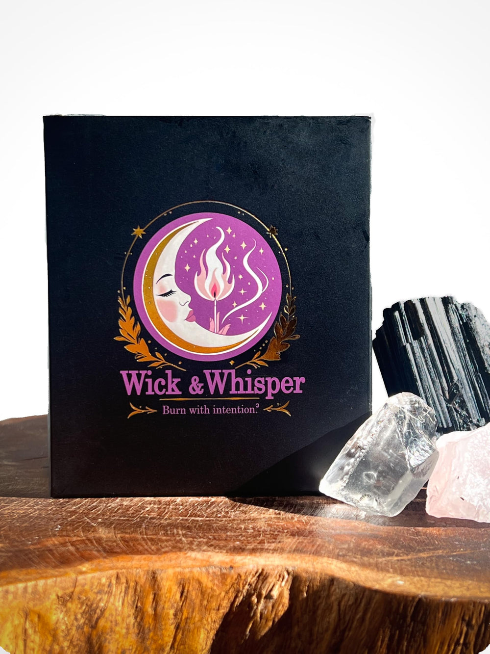 Wick & Whisper Astranova candle on desk ready for shadow work or meditation.