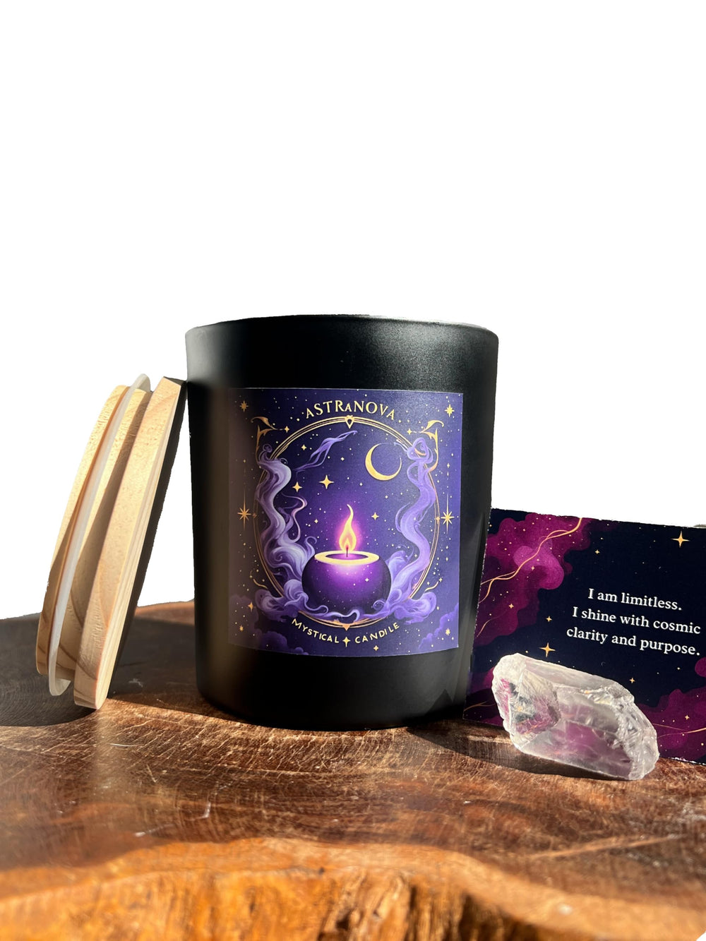 Wick & Whisper Astranova candle packaging detail suitable for gifting or ritual setup.