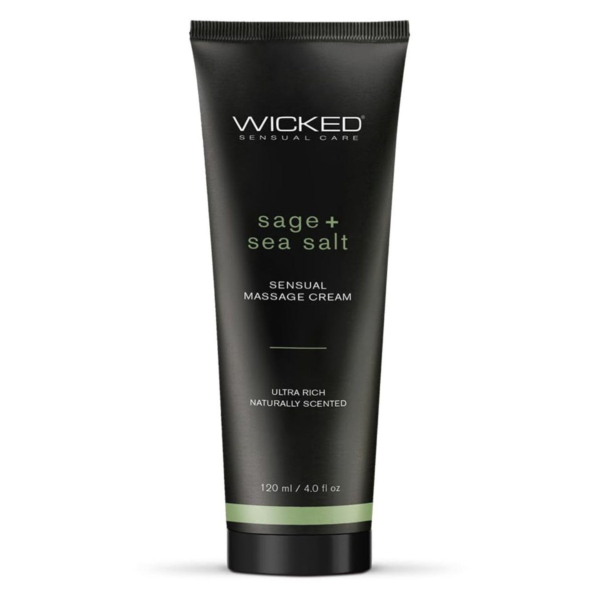 Wicked Sage+Sea Salt Massage Cream 4oz bottle pour—silky glide for relaxing massages