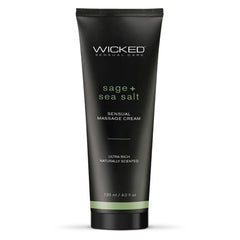 Wicked Sage+Sea Salt Massage Cream 4oz bottle pour—silky glide for relaxing massages