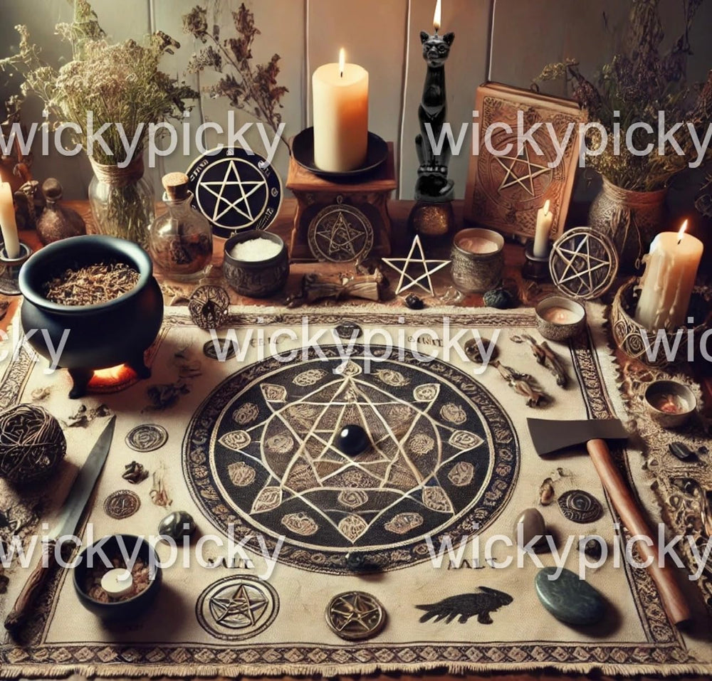 Wickypicky 9 lives blessing candle used for resilient focus during rituals.